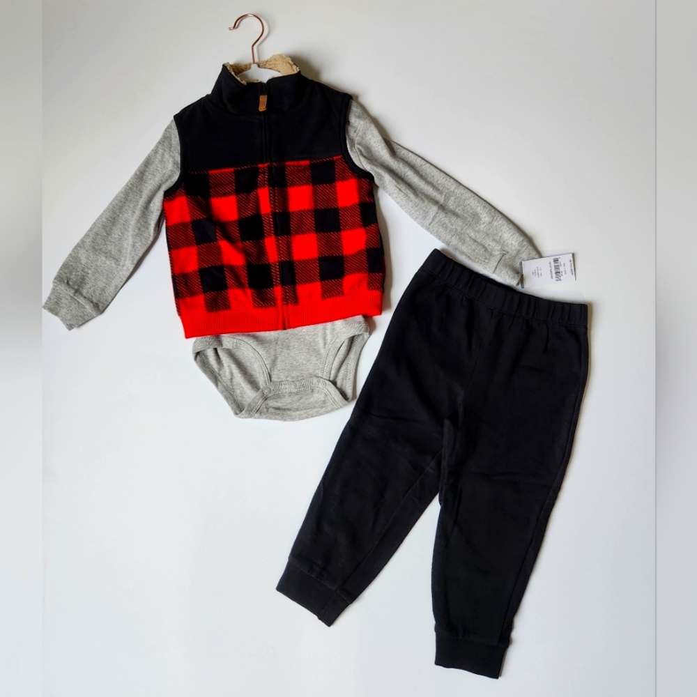NWT 24M Fleece‎ Plaid Baby Boy Outfit Christmas